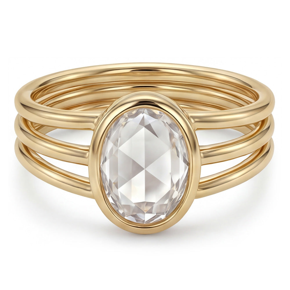 Rosen-Schliff Einzelstein-Ring – Brillant 3 Karat 14K Gelbgold