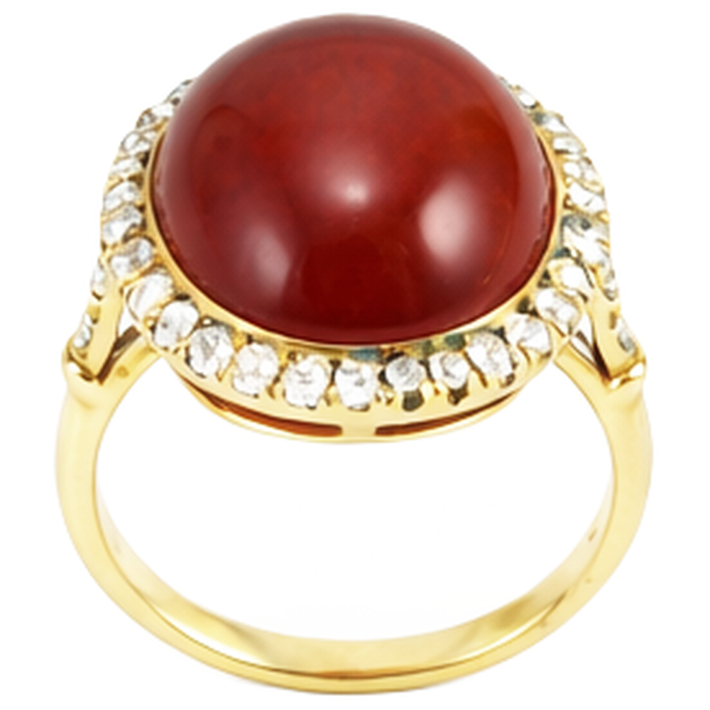 Roter Koralle im Ovalschliff und runde Diamanten 14 Karat Ring Gelbgold 14 K
