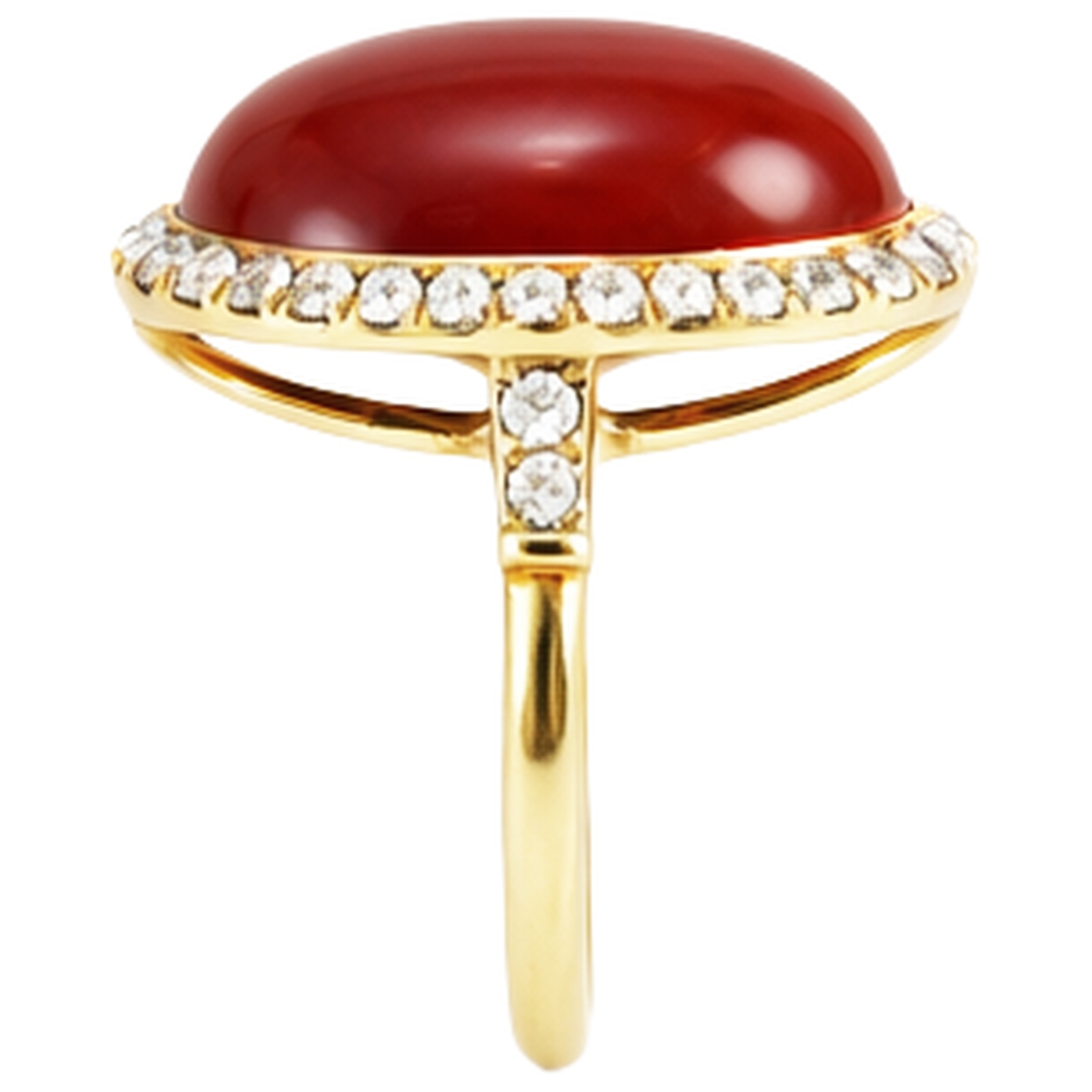 Roter Koralle im Ovalschliff und runde Diamanten 14 Karat Ring Gelbgold 14 K