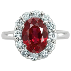 Roter Ovalschliff Rubin und Diamant Ring 5 Karat Schmuck 14K Weißgold