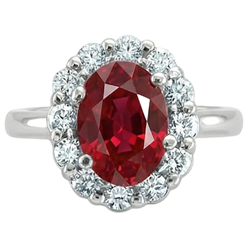 Roter Ovalschliff Rubin und Diamant Ring 5 Karat Schmuck 14K Weißgold