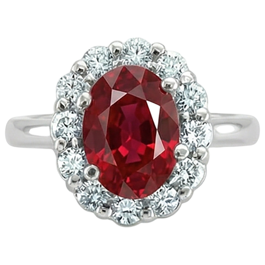 Roter Ovalschliff Rubin und Diamant Ring 5 Karat Schmuck 14K Weißgold