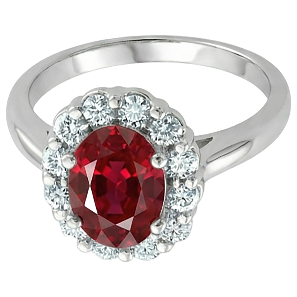 Roter Ovalschliff Rubin und Diamant Ring 5 Karat Schmuck 14K Weißgold