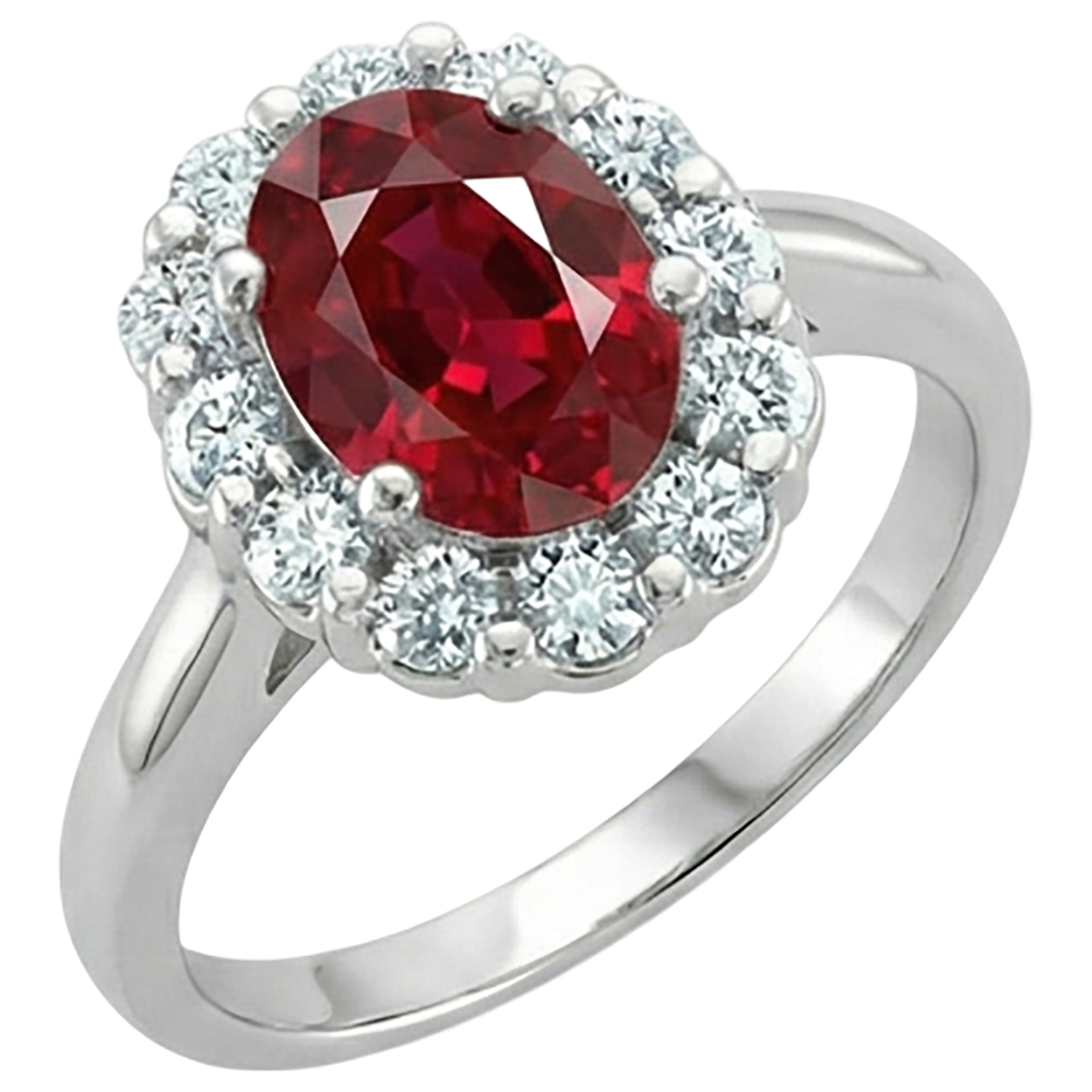 Roter Ovalschliff Rubin und Diamant Ring 5 Karat Schmuck 14K Weißgold