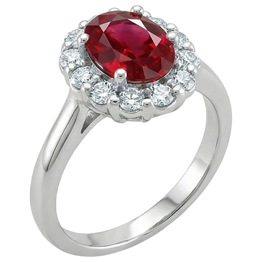 Roter Ovalschliff Rubin und Diamant Ring 5 Karat Schmuck 14K Weißgold