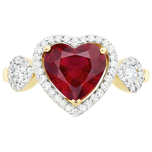 Roter Rubin-Diamant-Ring mit Herzschliff 6,65 ct Schmuck Gelbgold