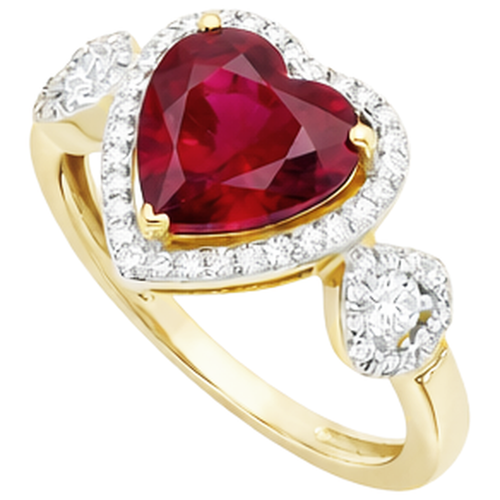 Roter Rubin-Diamant-Ring mit Herzschliff 6,65 ct Schmuck Gelbgold