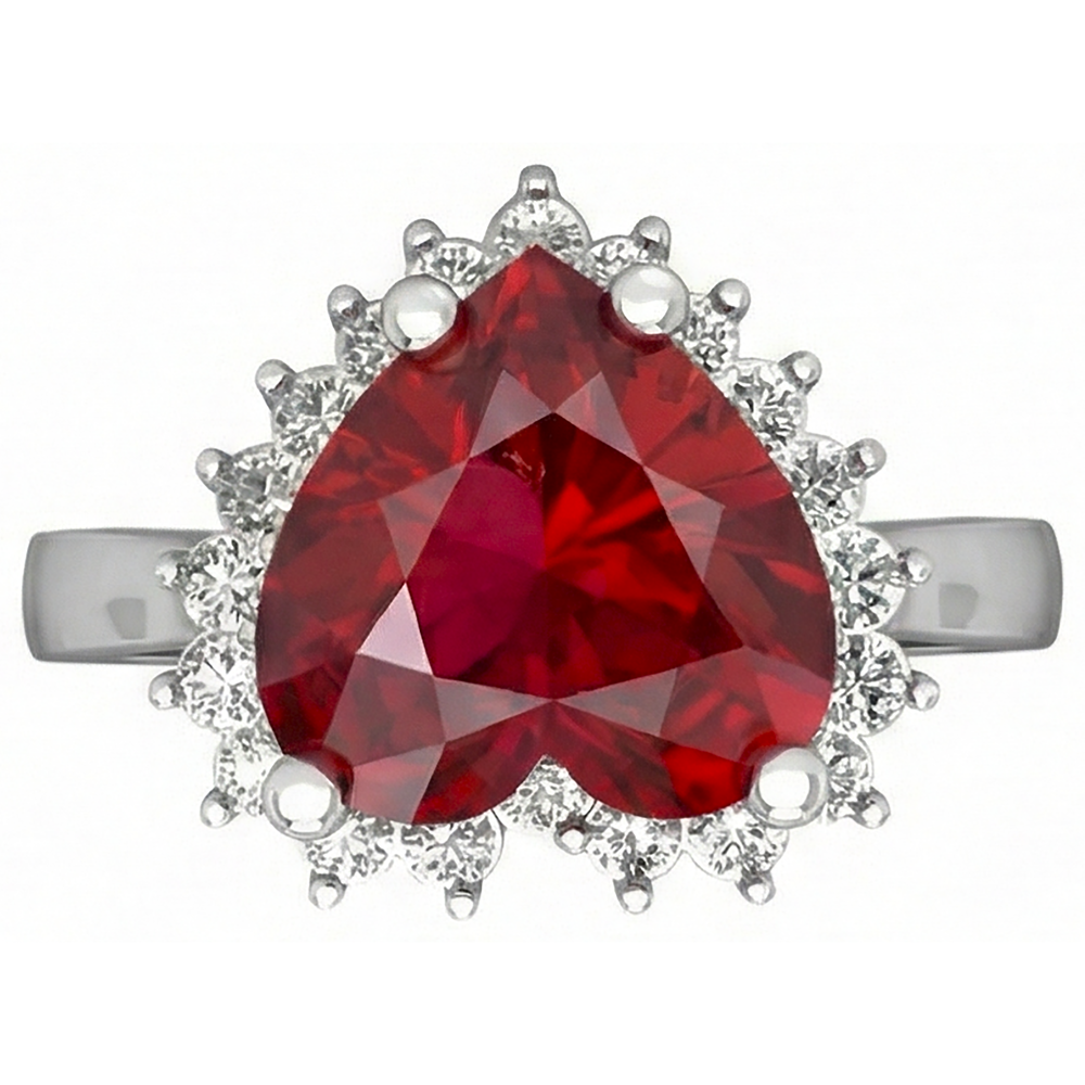 Roter Rubin-Diamant-Ring mit Herzschliff 7.50 Karat Schmuck 14K Weißgold