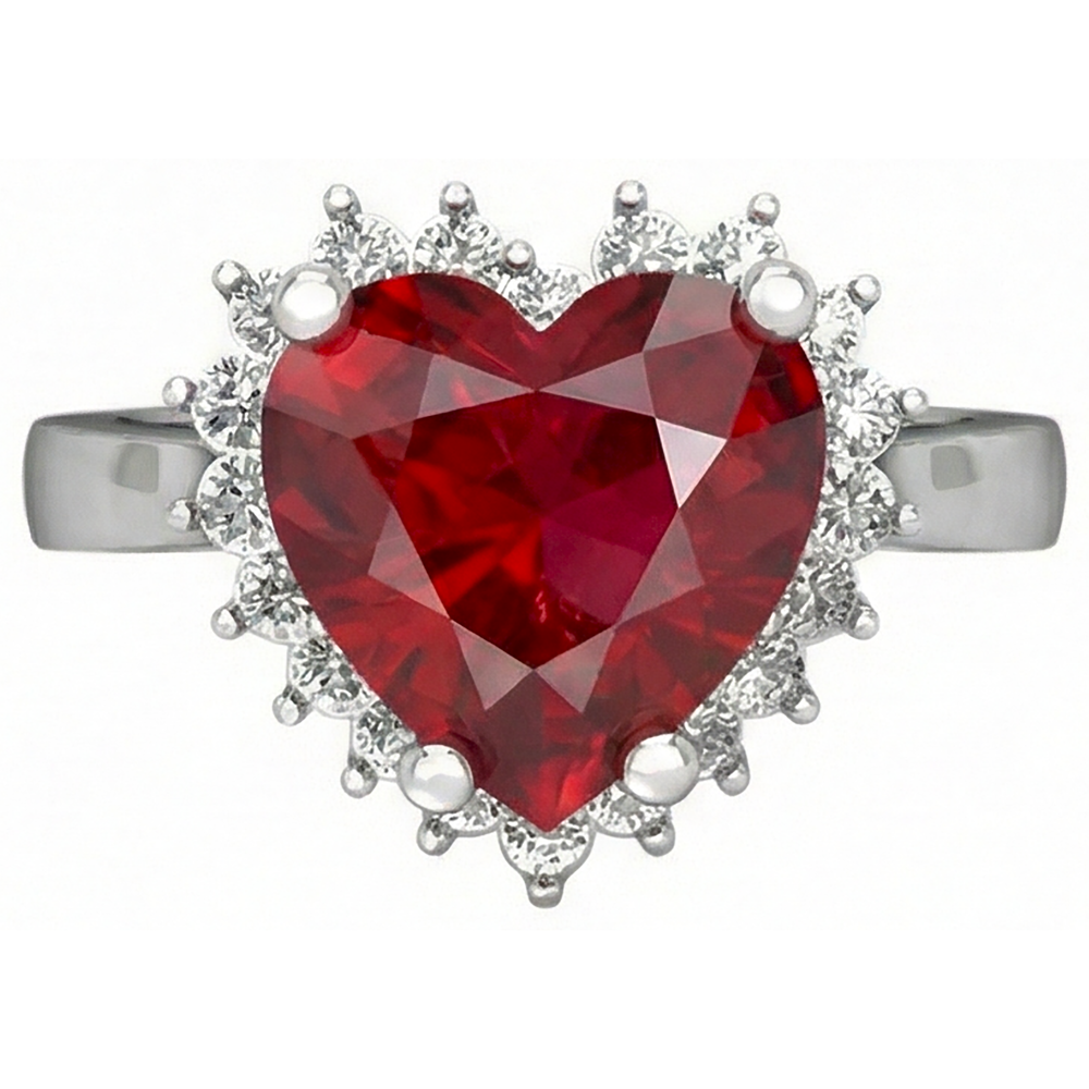 Roter Rubin-Diamant-Ring mit Herzschliff 7.50 Karat Schmuck 14K Weißgold
