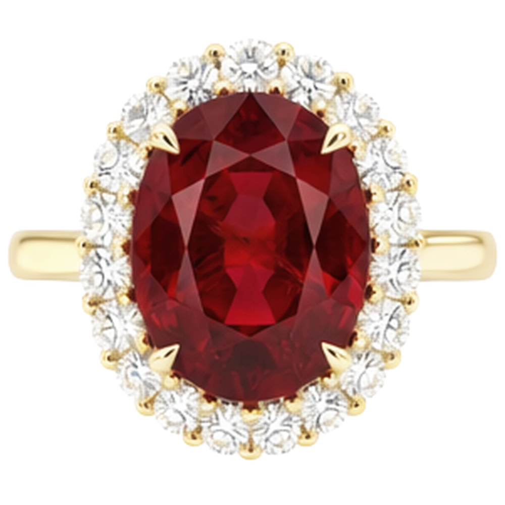 echter oval rubin 5.35Karat ring Vorderansicht