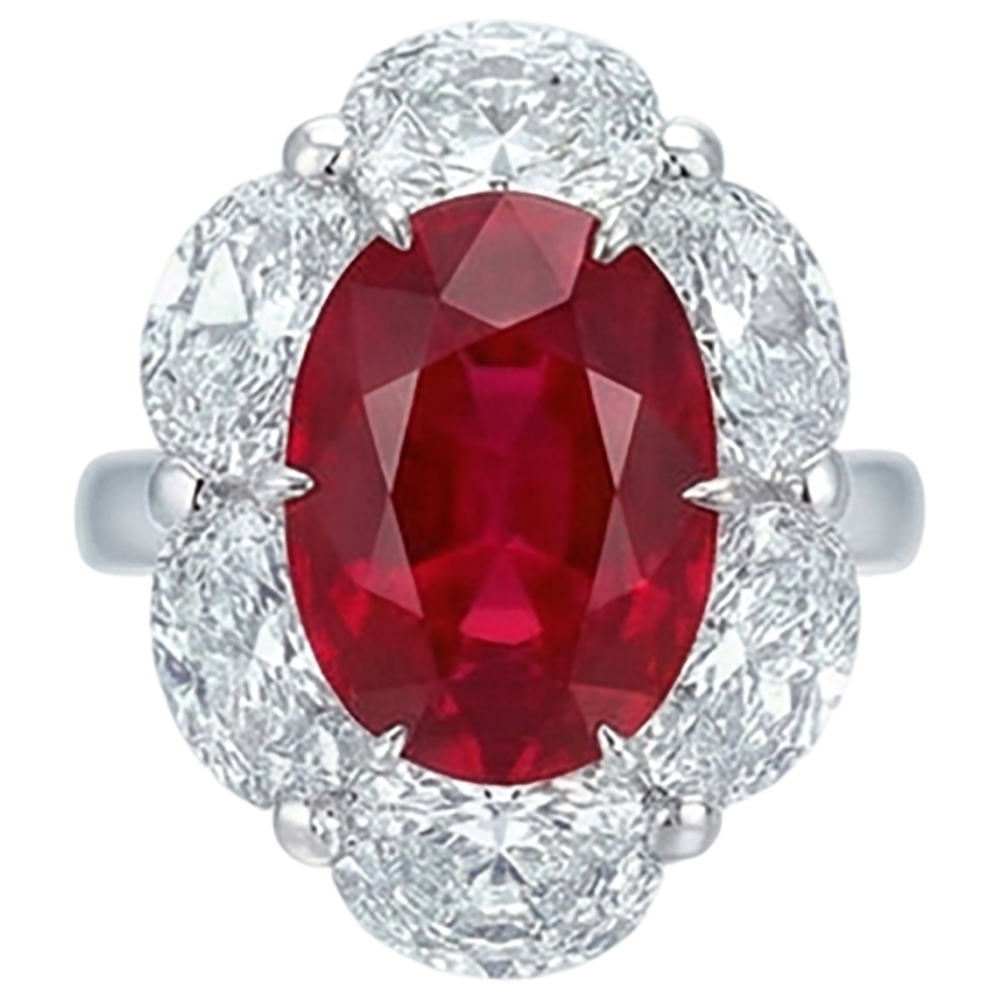 echter oval rubin 5.25Karat ring Vorderansicht