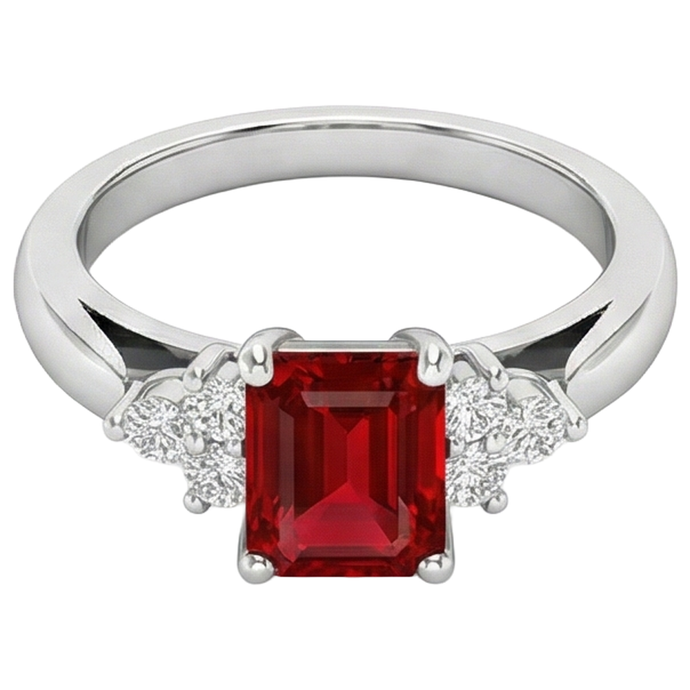 Roter Rubin und Diamanten 3.40 Karat Ring Weißgold 14K