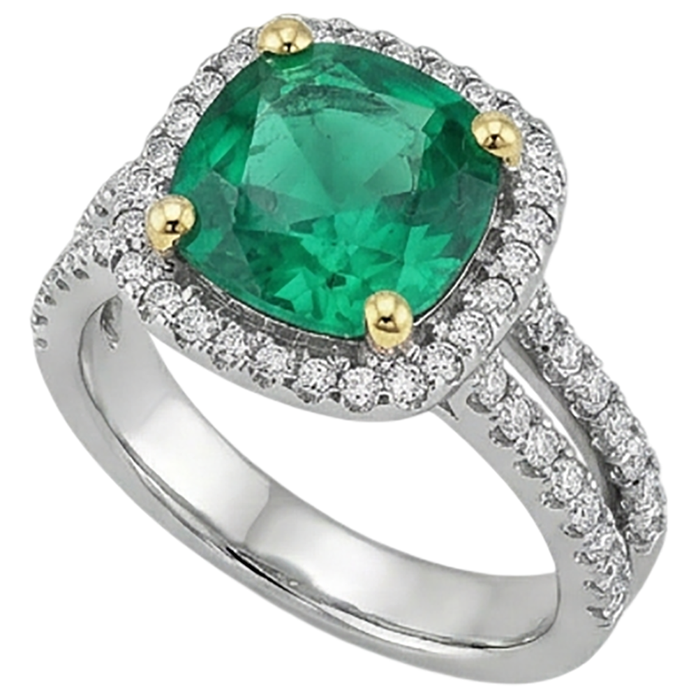 Smaragd Schmuckstein-Ring 4-Karat Zweifarbiges 14K Gold – Frontansicht