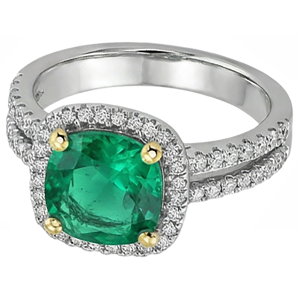 Rund-Brillant Smaragd Ring in Zweifarbiges 14K Gold – Seitenansicht