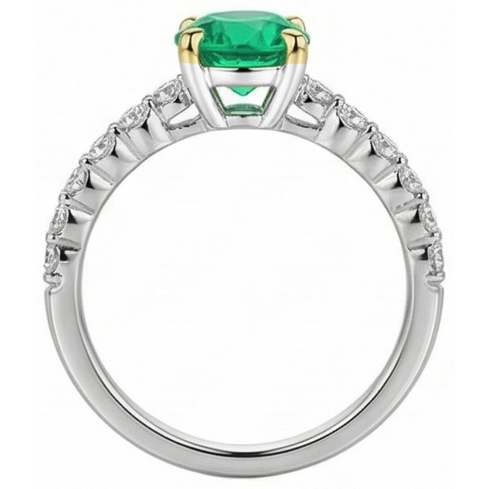 Kolumbianischer Smaragd Rund-Brillant Edelstein-Ring in Zweifarbiges 14K Gold – Draufsicht