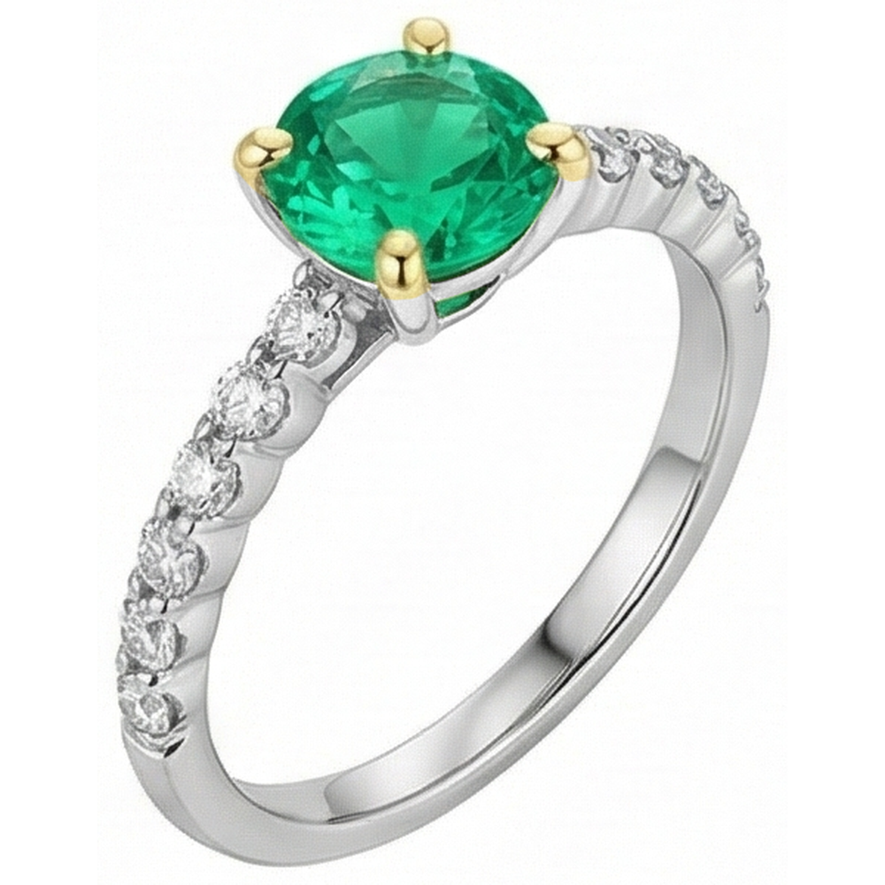 Authentischer Kolumbianischer Smaragd Edelstein-Ring 2 Karat Zweifarbiges 14K Gold – Seitenansicht