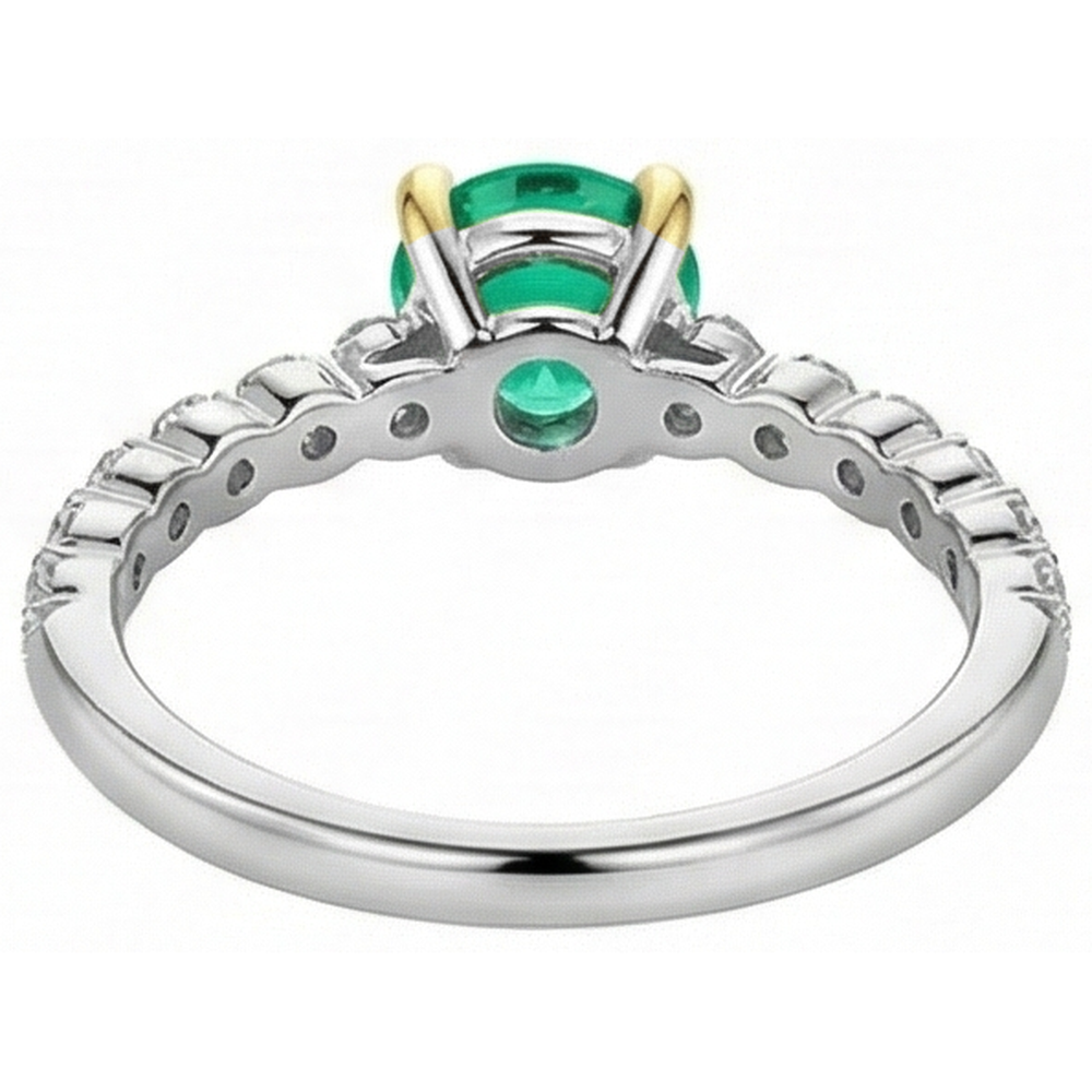 Rund-Brillant Kolumbianischer Smaragd Ring in Zweifarbiges 14K Gold – Rückansicht