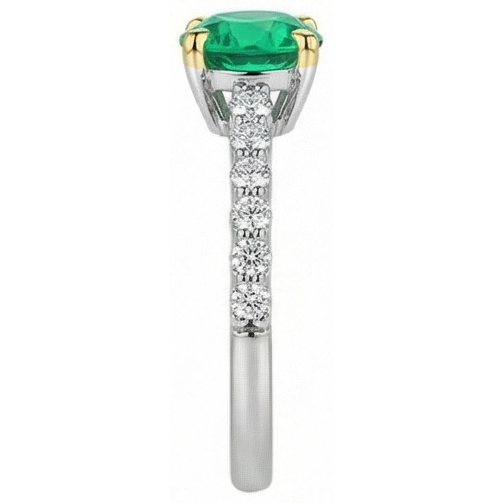 Kolumbianischer Smaragd Rund-Brillant Edelstein-Ring in Zweifarbiges 14K Gold – Profilansicht