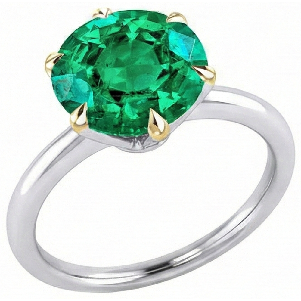 Authentischer Edler Smaragd Edelstein-Ring 4 Karat 14 Karat Zweifarbig Gold – Schrägansicht