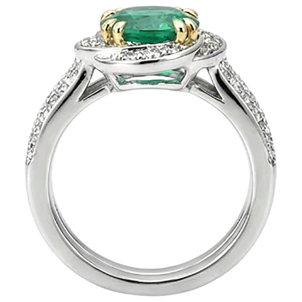 Edelstein-Ring 14 Karat Zweifarbig Gold mit Edler Smaragd – Draufsicht