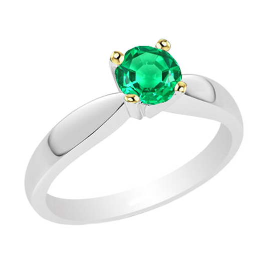 Kolumbianischer Smaragd Rund-Brillant Edelstein-Ring in Zweifarbiges 14K Gold – Hauptansicht