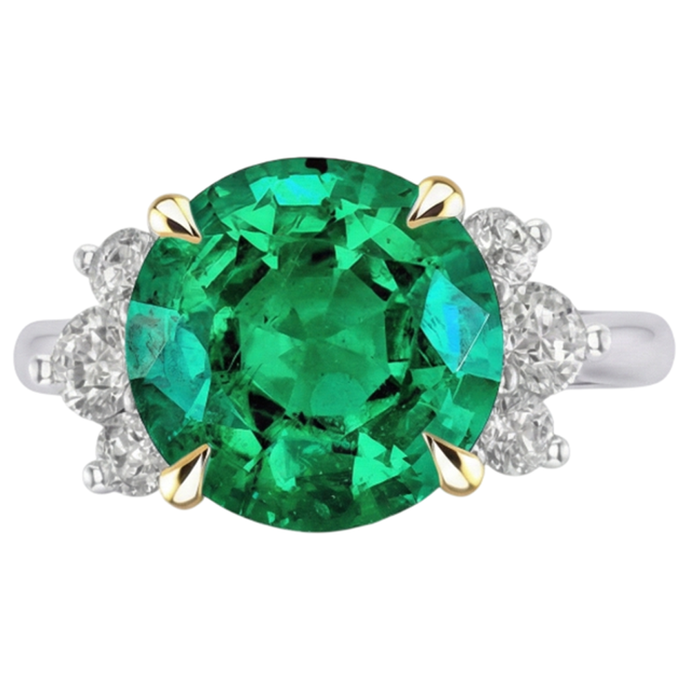 Schmuckstein-Ring Zweifarbiges 14K Gold mit Edler Smaragd – Frontansicht