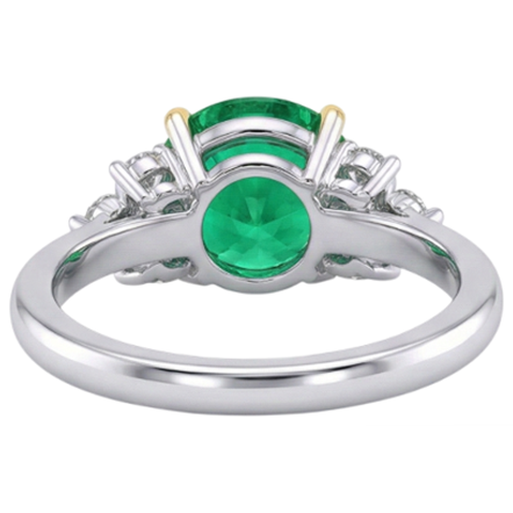Rund-Brillant Edler Smaragd Ring in Zweifarbiges 14K Gold – Rückansicht