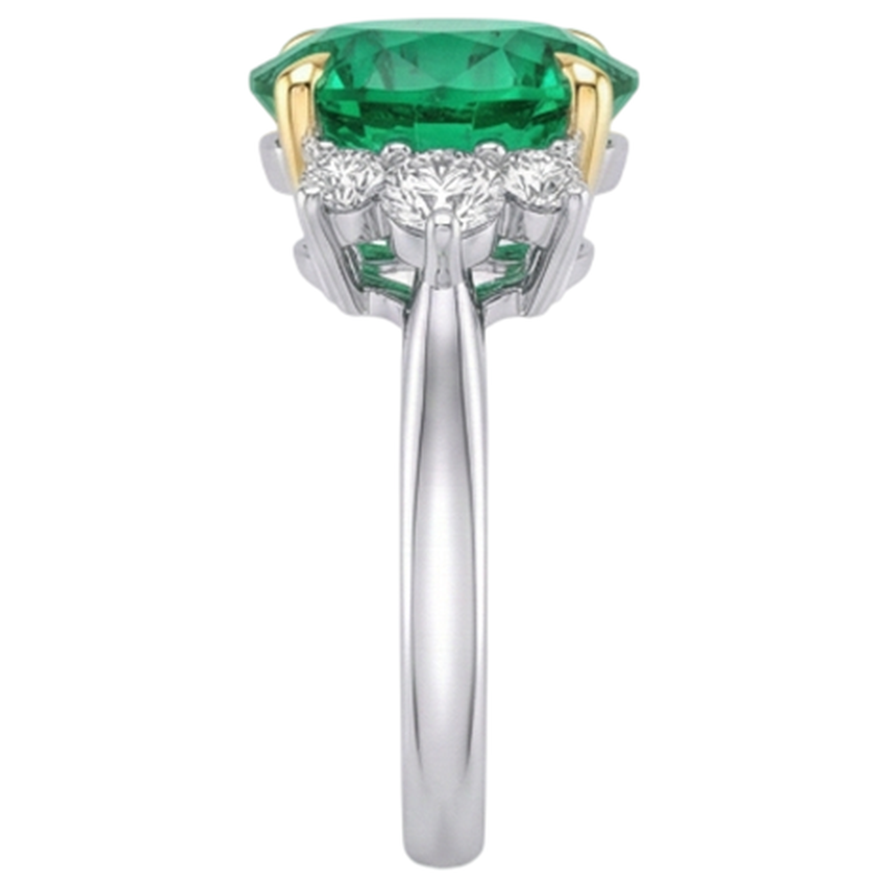 Edler Smaragd Schmuckstein-Ring 4-Karat Zweifarbiges 14K Gold – Draufsicht