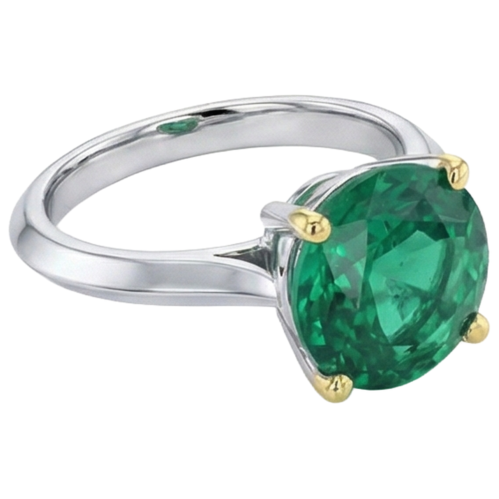 Edelstein-Ring Bicolor 14K Gold mit Smaragd – Frontansicht