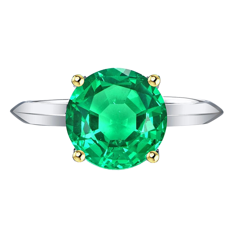 Brillantschliff Smaragd Ring in Bicolor 14K Gold – Hauptansicht