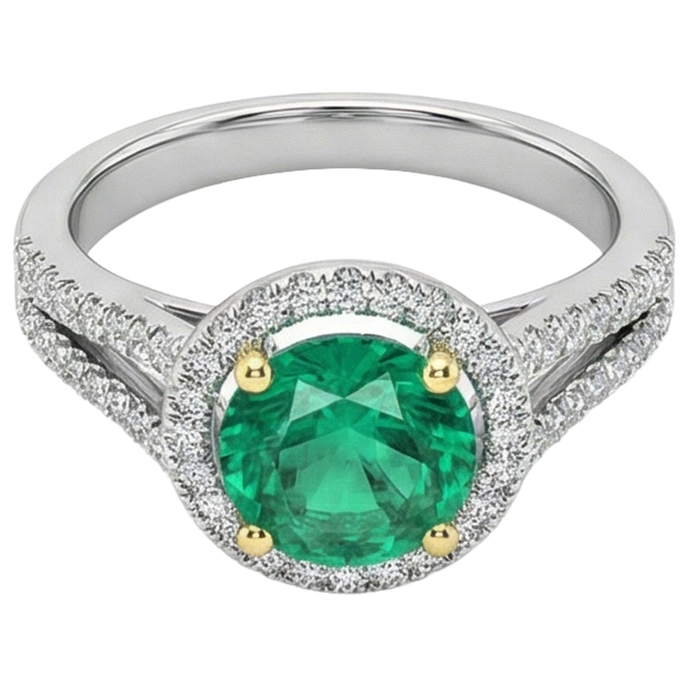Authentischer Kolumbianischer Smaragd Edelstein-Ring 2,50 Karat 14 Karat Zweifarbig Gold – Seitenansicht