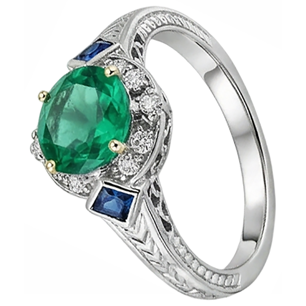 Edler Smaragd Edelstein-Ring 2,50-Karat Zweifarbiges 14K Gold – Profilansicht