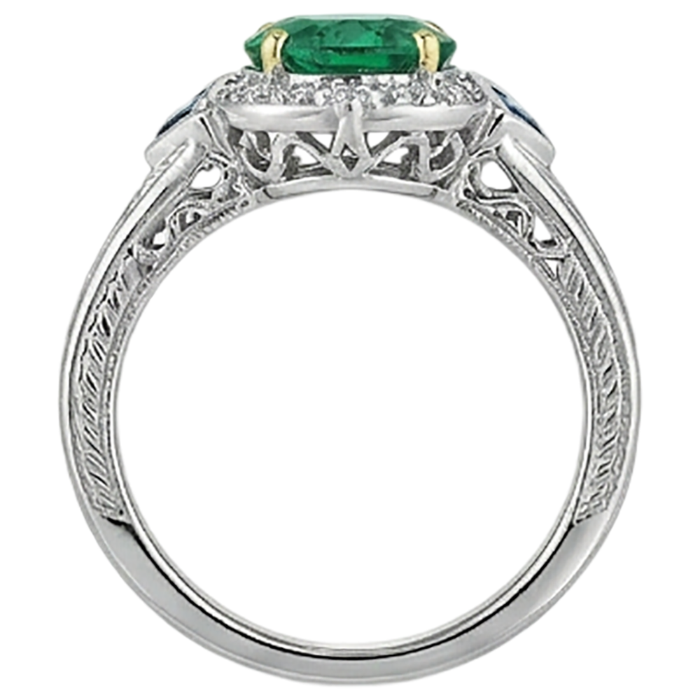 Edler Smaragd Edelstein-Ring 2,50-Karat Zweifarbiges 14K Gold – Draufsicht