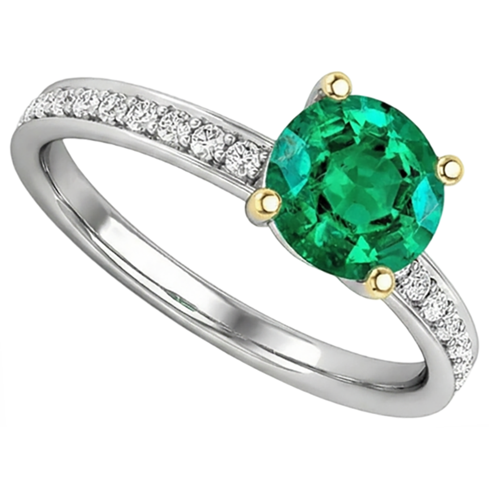 Edelstein-Ring Bicolor 14K Gold mit Smaragd – Profilansicht