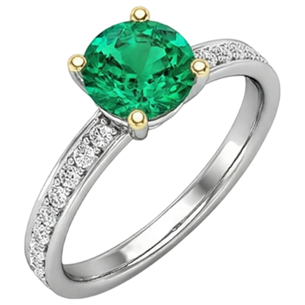 Erdgewonnener Smaragd Edelstein-Ring – Schrägansicht
