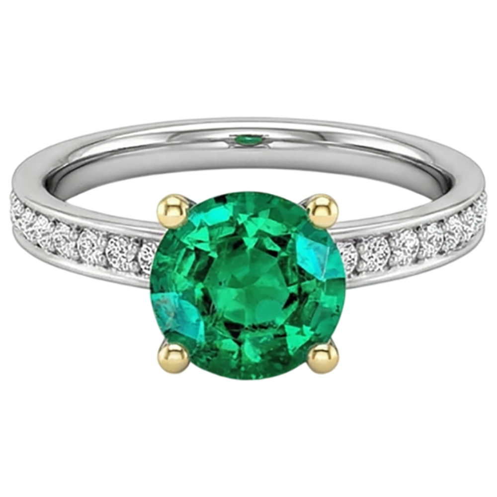 Brillantschliff Smaragd Ring in Bicolor 14K Gold – Seitenansicht