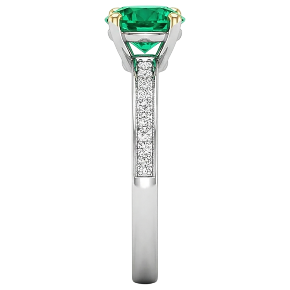 Erdgewonnener Smaragd Edelstein-Ring 2 Karat Bicolor 14K Gold – Draufsicht
