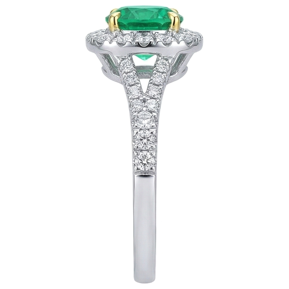 Edelstein-Ring Bicolor 14K Gold mit Smaragd – Profilansicht