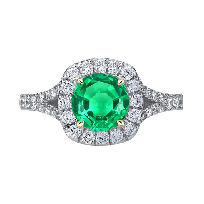 Smaragd Brillantschliff Edelstein-Ring in Bicolor 14K Gold – Hauptansicht