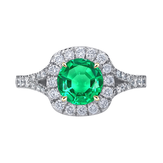 Smaragd Brillantschliff Edelstein-Ring in Bicolor 14K Gold – Hauptansicht