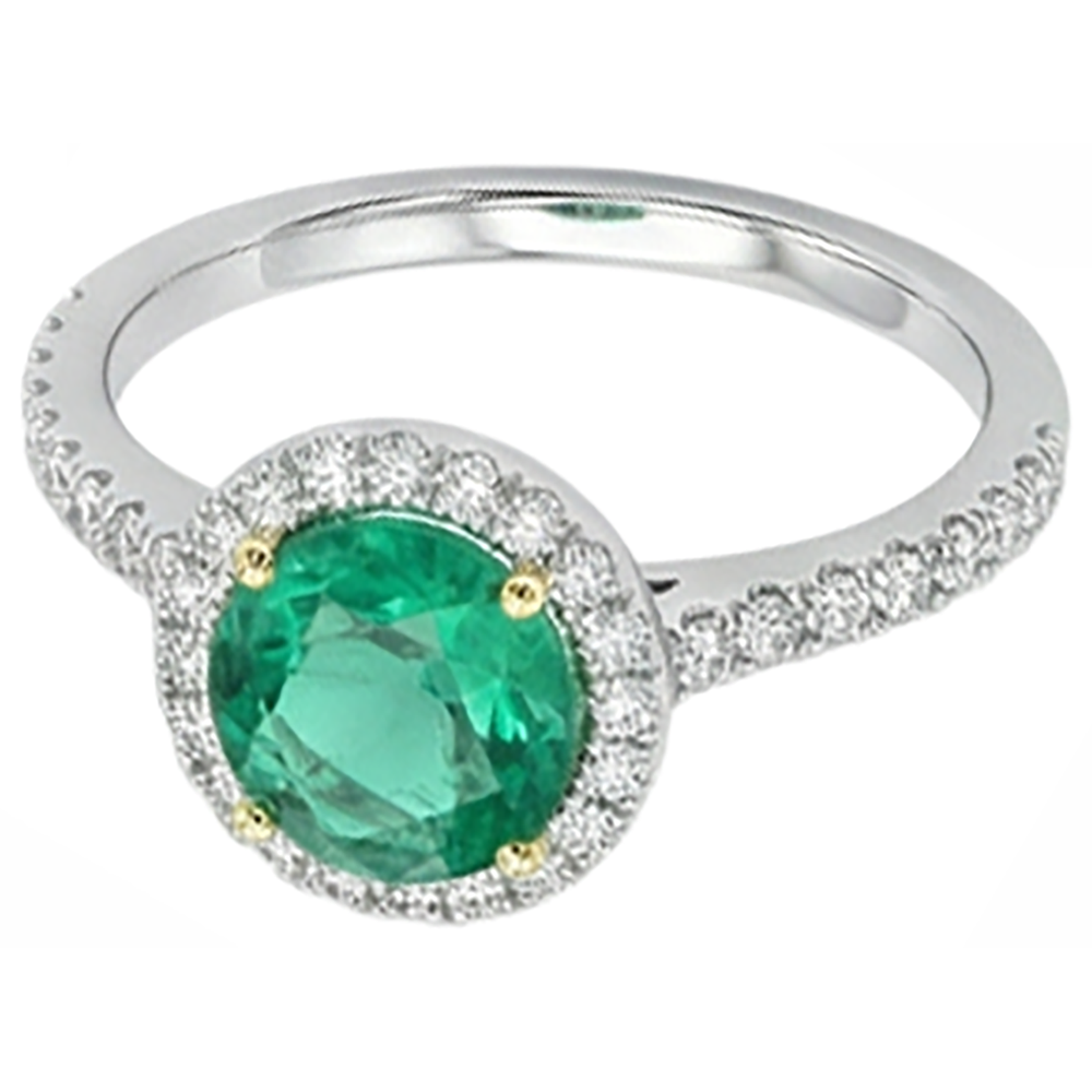 Natürlicher Edler Smaragd Edelstein-Ring 3 Karat Bicolor 14K Gold – Schrägansicht
