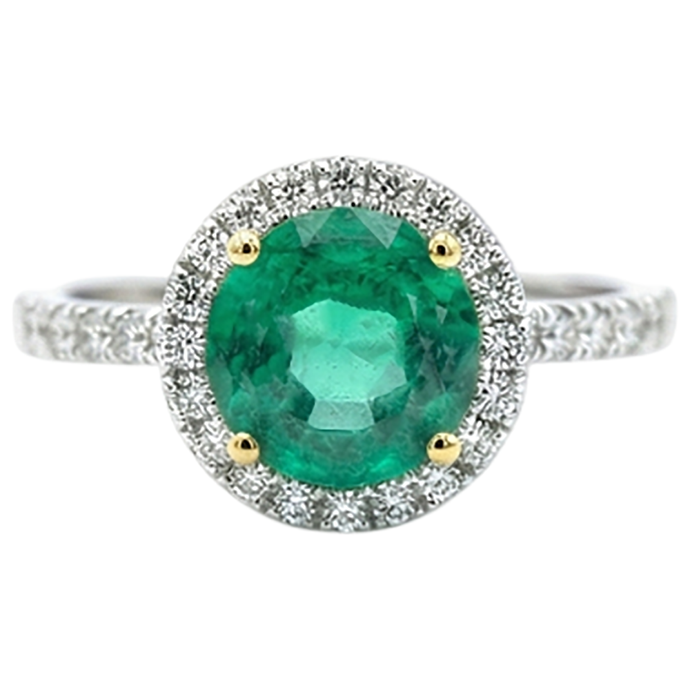 Edelstein-Ring Bicolor 14K Gold mit Edler Smaragd – Frontansicht