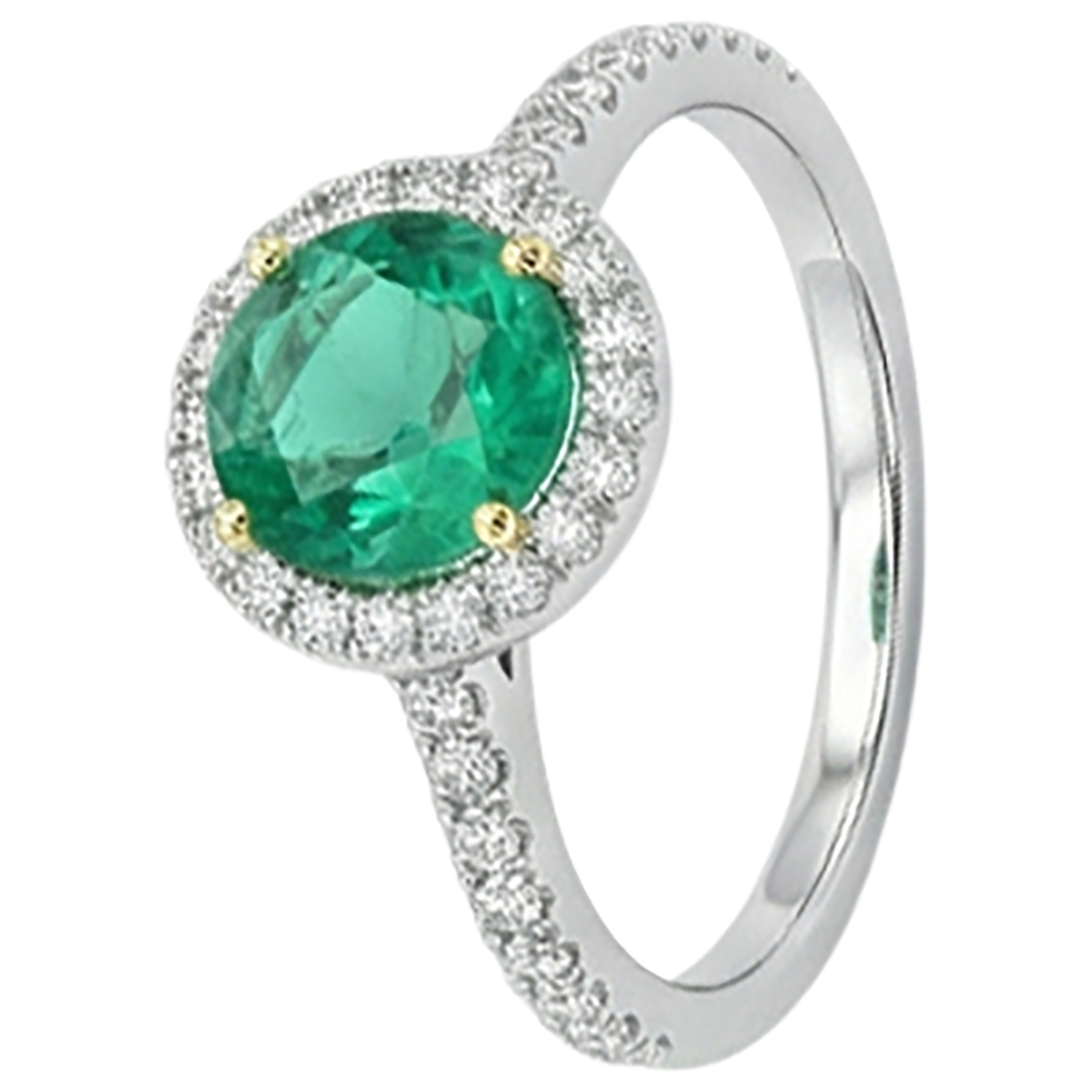 Edler Smaragd Rund-Brillant Edelstein-Ring in Bicolor 14K Gold – Profilansicht