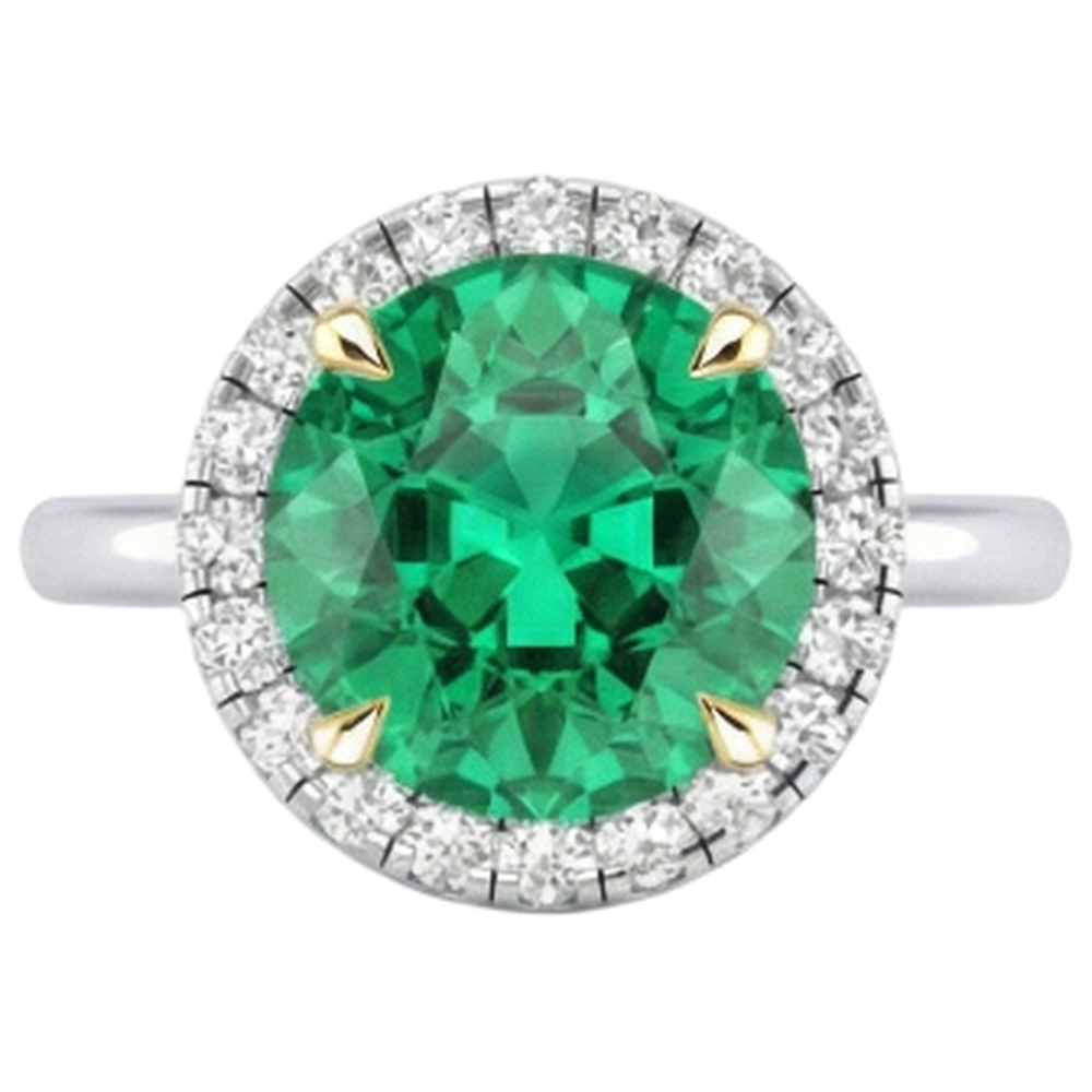 Schmuckstein-Ring Zweifarbiges 14K Gold mit Kolumbianischer Smaragd – Frontansicht