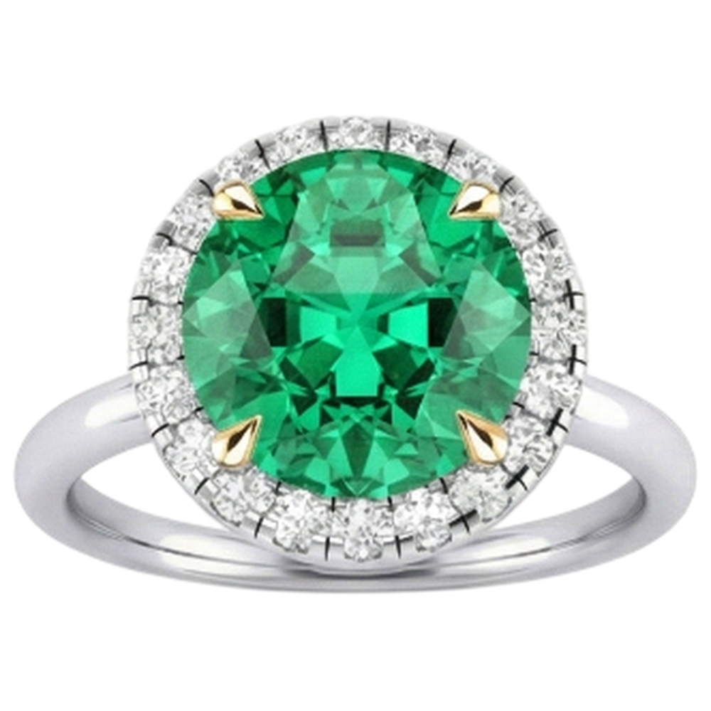 Kolumbianischer Smaragd Schmuckstein-Ring 4-Karat Zweifarbiges 14K Gold – Seitenansicht