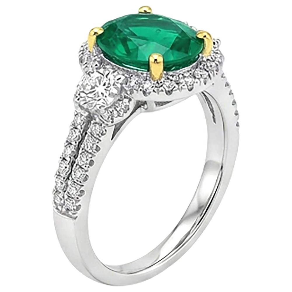 Strahlender Smaragd Edelstein-Ring 2,50 Karat – Schrägansicht