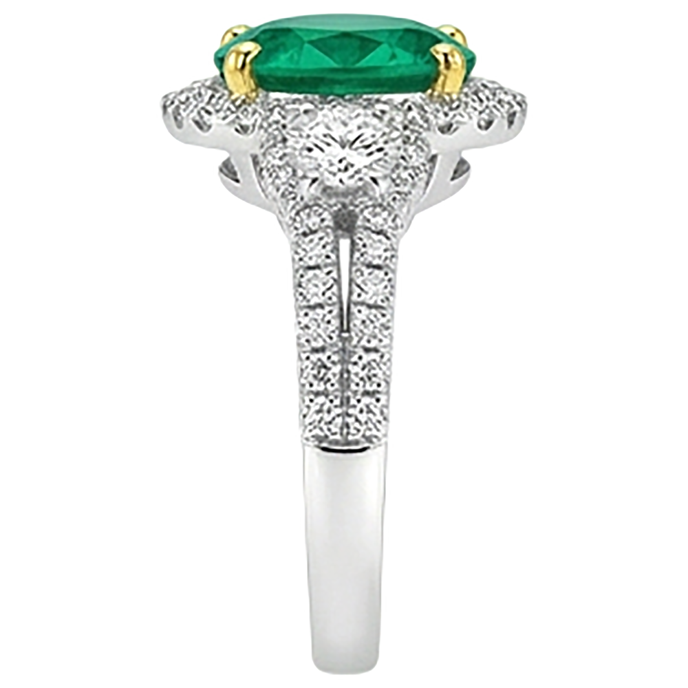 Rund-Brillant Smaragd Ring in Bicolor 14K Gold – Draufsicht