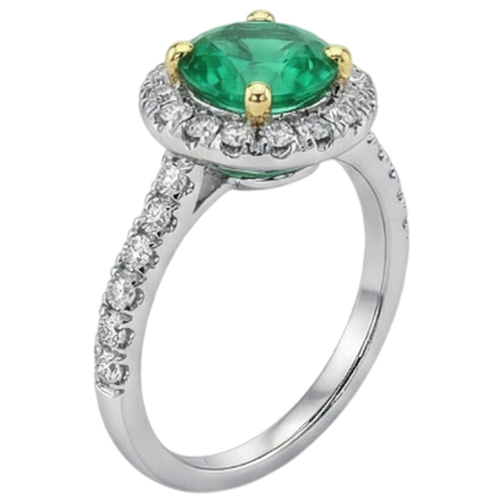 Rund-Brillant Smaragd Ring in Bicolor 14K Gold – Seitenansicht