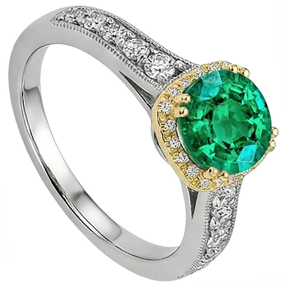 Authentischer Smaragd Schmuckstein-Ring 2,50 Karat 14 Karat Zweifarbig Gold – Schrägansicht