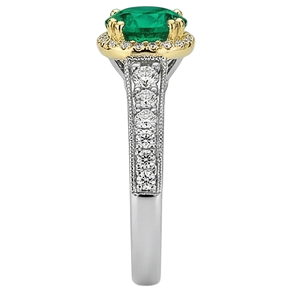 Schmuckstein-Ring 14 Karat Zweifarbig Gold mit Smaragd – Rückansicht